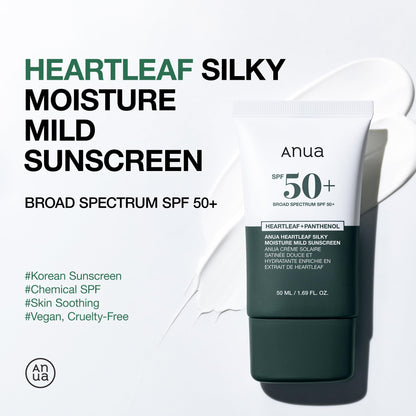 ANUA Heartless Silky Moisture Mild Sunscreen SPF50+PA++++